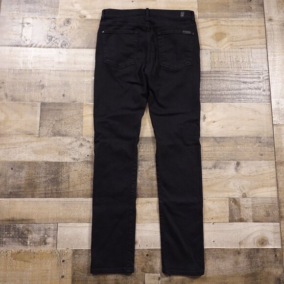 7 For All Mankind Paxtyn Skinny Performance Jeans Men’s 31 Black Distressed Knee - Picture 9 of 14